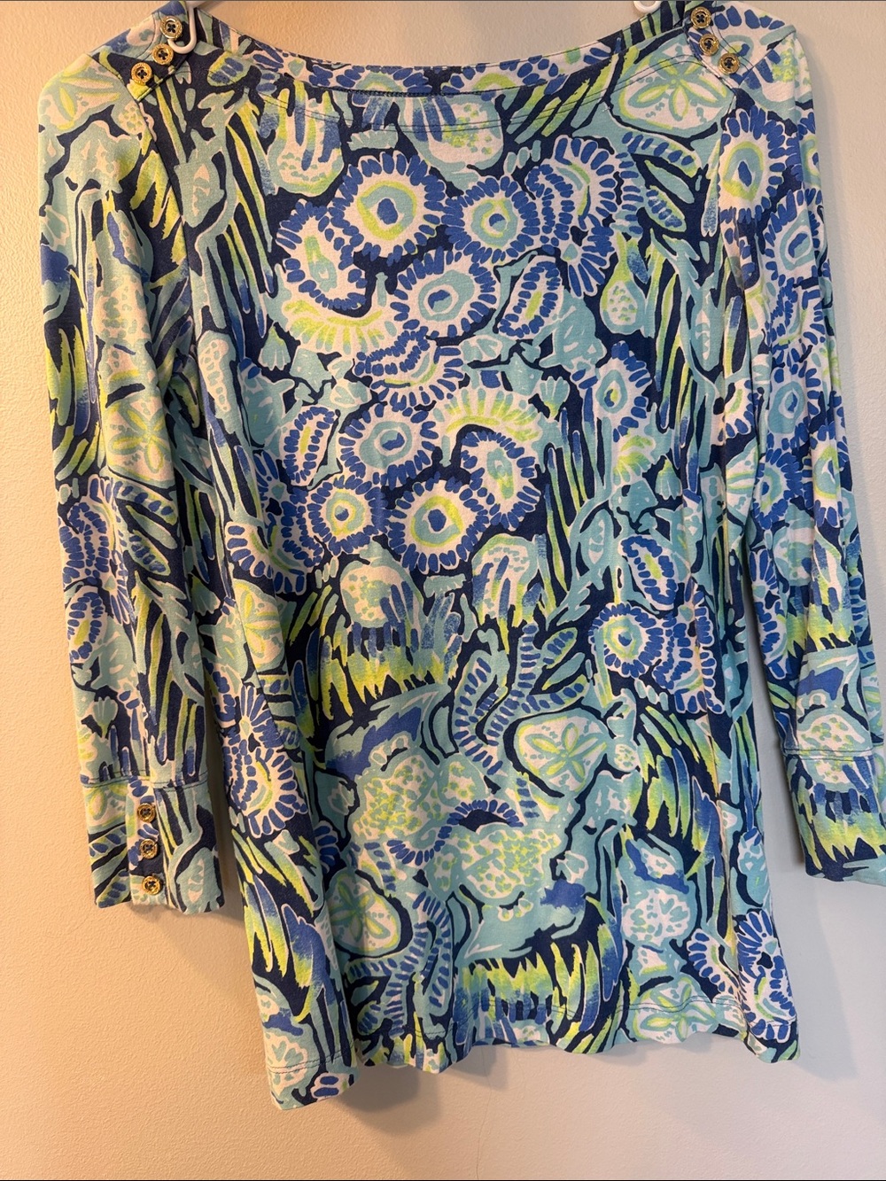 Lilly Pulitzer Blue Multi Floral Boatneck Blouse